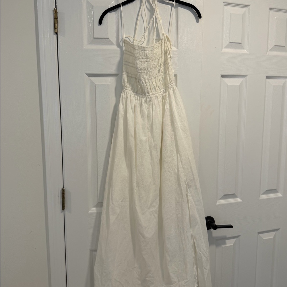 Astr White Backless Smocked Maxi Dress with Crisscross Ties - Picture 3 of 3